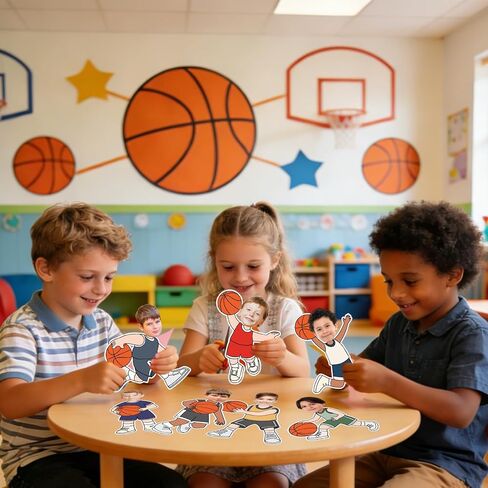 Whaline 50 Pcs Basketball DIY Cutouts Sports Ball Cut-Outs Basketball Player Paper Cutting with 100 Pcs Glue Points for Crafts Birthday Party Classroom Bulletin Board Photo in Kuwait