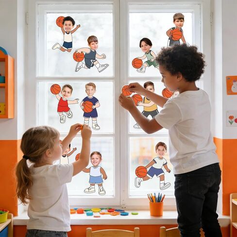 Whaline 50 Pcs Basketball DIY Cutouts Sports Ball Cut-Outs Basketball Player Paper Cutting with 100 Pcs Glue Points for Crafts Birthday Party Classroom Bulletin Board Photo in Kuwait