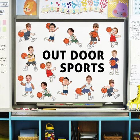 Whaline 50 Pcs Basketball DIY Cutouts Sports Ball Cut-Outs Basketball Player Paper Cutting with 100 Pcs Glue Points for Crafts Birthday Party Classroom Bulletin Board Photo in Kuwait