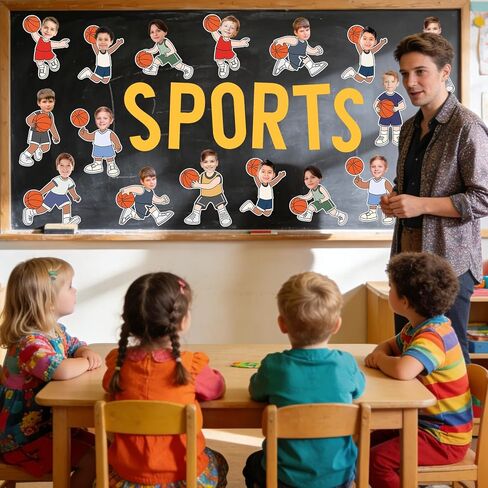 Whaline 50 Pcs Basketball DIY Cutouts Sports Ball Cut-Outs Basketball Player Paper Cutting with 100 Pcs Glue Points for Crafts Birthday Party Classroom Bulletin Board Photo in Kuwait