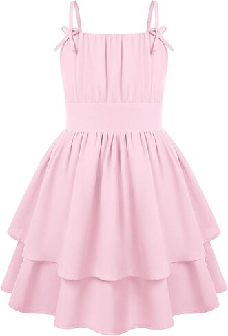 GRACE KARIN Girls Summer Cami Dress Casual Party Beach Spaghetti Strap Flowy Tiered Ruched Sundress 7-14Years in Kuwait