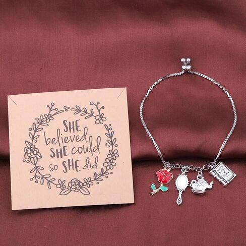FOTAP Belle Princess Tale As Old As Time Inspire Bracelet Rose Charm Bracelet Princess Fan Jewelry Fairytale Magic Merch in Saudi Arabia