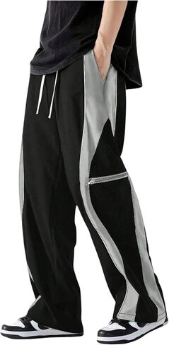 SOLY HUX Men's Y2k Track Pants Color Block Drawstring Elastic Waist Wide Leg Baggy Pants with Pockets Streetwear in Saudi Arabia