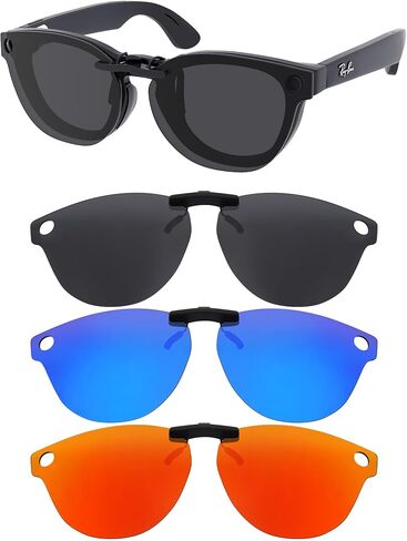 Polarized Clip-on for Ray-Ban Meta Headliner RW4009 & Gen 2 RW4013 50mm Sunglasses - Black+Fire Red+Ice Blue in Saudi Arabia
