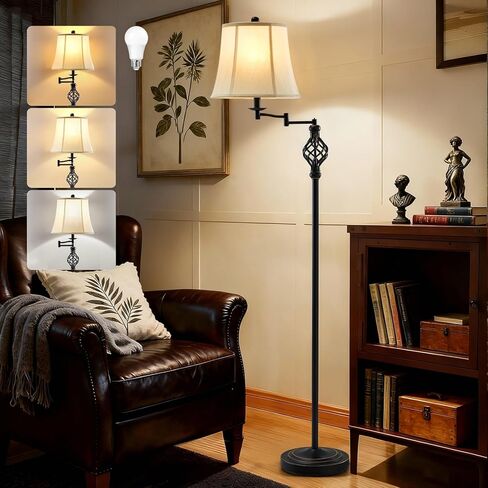 GyroVu Dimmable LED Pharmacy Floor Lamp for Living Room, Full Range Dimming Bedroom Floor Lamp, Adjustable Height Standing Lamp with 350° Swing Arm in Kuwait