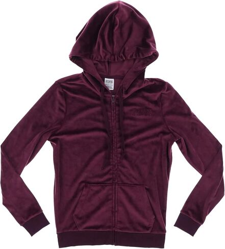 Victoria's Secret Pink Hoodie Full Zip Velour Sweatshirt (X-Small, Burgundy) in Saudi Arabia