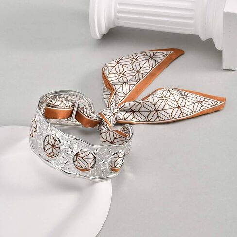Scarf Cuff Bracelet for Women, 5.8cm Stainless Steel Gold Plated Bangle with 3.25cm Opening, Luxury Scarf Jewelry Accessory Gift in Saudi Arabia