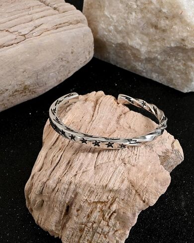 925 Sterling Silver Star Cuff Bracelet for Women Boho Vintage Twist Open Bangle Bracelet for Y2k Jewelry in Saudi Arabia