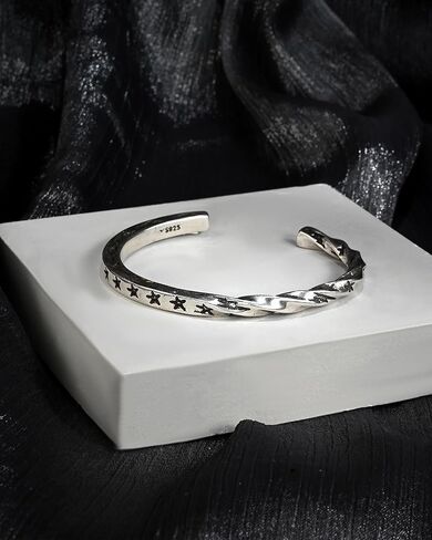 925 Sterling Silver Star Cuff Bracelet for Women Boho Vintage Twist Open Bangle Bracelet for Y2k Jewelry in Saudi Arabia