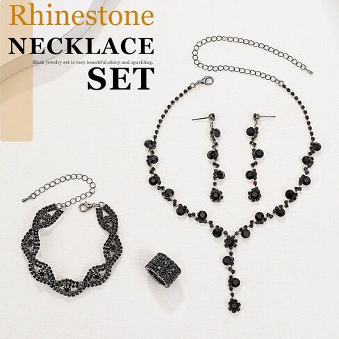 Sixexey Black Rhinestone Jewelry Set Crystal Bridal Wedding Prom Necklace Earrings Jewelry for Women in Saudi Arabia