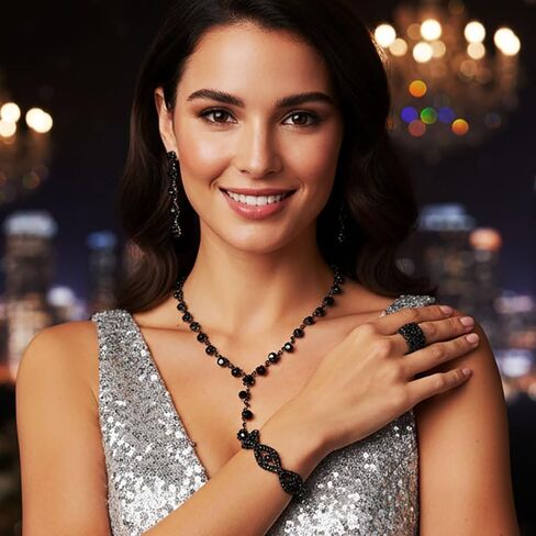 Sixexey Black Rhinestone Jewelry Set Crystal Bridal Wedding Prom Necklace Earrings Jewelry for Women in Saudi Arabia