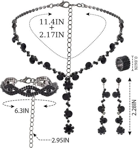Sixexey Black Rhinestone Jewelry Set Crystal Bridal Wedding Prom Necklace Earrings Jewelry for Women in Saudi Arabia