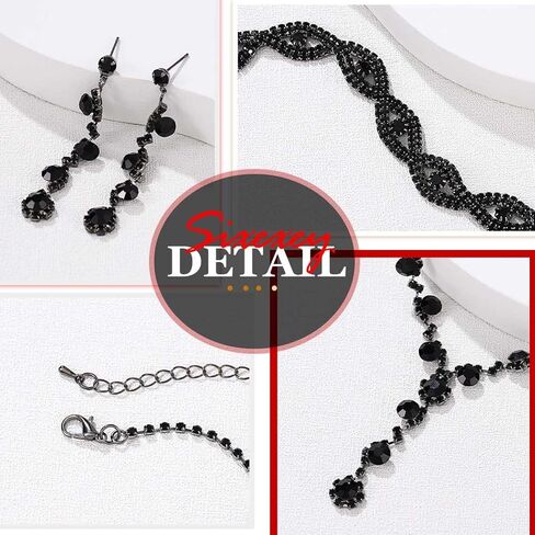 Sixexey Black Rhinestone Jewelry Set Crystal Bridal Wedding Prom Necklace Earrings Jewelry for Women in Saudi Arabia