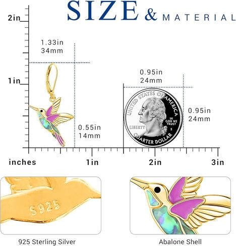 Eusense Hummingbird Pendant Necklace & Drop Earrings for Women Sterling Silver Hummingbird Jewelry Set Gifts in Saudi Arabia