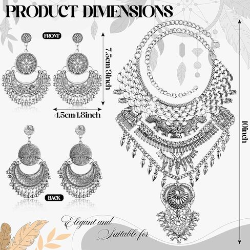 5 Pcs Boho Jewelry Set Waist Chain, Coin Statement Necklace, Coin Hand Bracelet Dangle Earrings for Women Silver in Saudi Arabia
