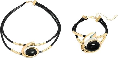 Western Vintage Black and Gold Jewelry Set for Women – Chunky Boho Adjustable Necklace, Non-Tarnish Earrings & Exaggerated Oval Bracelet Ring Set, Trendy Hypoallergenic Cowgirl Jewelry Gifts in Saudi Arabia