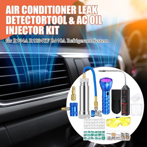 Ac Leak Detector Kit R1234yf R134a R410a Ac Oil UV Dye Injector Kit Refrigerant Leak Detector Tool with Low Side Quick Coupler Mini Split Adapter Glasses Flashlight in Saudi Arabia