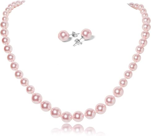Pearl Necklace Set for Women Faux Pearl Necklace & Stud Earrings Costume Jewelry Set, Wedding Bridesmaid Prom Gifts in Saudi Arabia