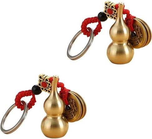 2Pcs Gourd Brass Keychains - Feng Shui Luck Coins with Brass Calabash Wu Lou Key Chain for Good Luck, Wealth Success in Saudi Arabia