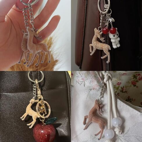 2 قطعة الغزلان البني طباعة سلاسل المفاتيح نزوة توي عيد الميلاد غامض الحيوان طباعة حلقة رئيسية للنساء الرجال 2000s اكسسوارات in Kuwait