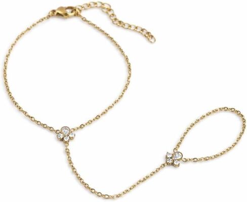 Faire de la Mode Waterproof Droplet Hand Chain – 14k Gold PVD Plated Stainless Steel Bracelet Ring with Pear Cut CZ Stones, Adjustable Gold Jewelry for Women in Saudi Arabia