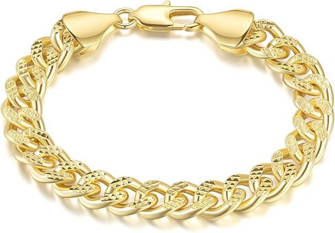 أساور ذهبية 14K للنساء سوار مكتنزة للرجال غير مشوه سلسلة ربط كوبية للنساء والرجال مجوهرات عصرية 5 أحجام 6.5/7/7.5/8/9in in Kuwait