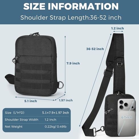 حقيبة كتف تكتيكية صغيرة مضادة للسرقة من برودريم، حقيبة صدر EDC مع نظام مولي وجيب أمان مخفي، حقيبة كتف كروس مقاومة للماء للسفر والتنزه في صالة الألعاب الرياضية (أسود) in Kuwait