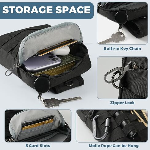 حقيبة كتف تكتيكية صغيرة مضادة للسرقة من برودريم، حقيبة صدر EDC مع نظام مولي وجيب أمان مخفي، حقيبة كتف كروس مقاومة للماء للسفر والتنزه في صالة الألعاب الرياضية (أسود) in Kuwait