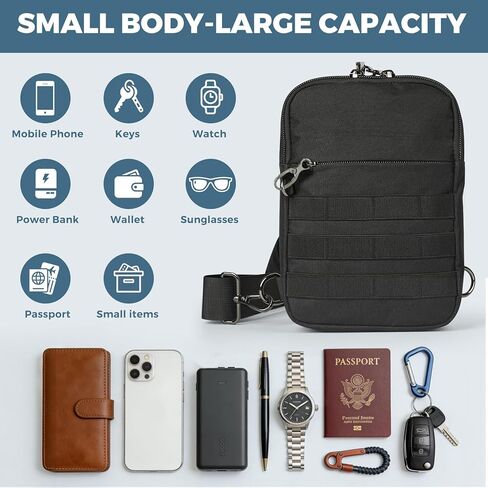 حقيبة كتف تكتيكية صغيرة مضادة للسرقة من برودريم، حقيبة صدر EDC مع نظام مولي وجيب أمان مخفي، حقيبة كتف كروس مقاومة للماء للسفر والتنزه في صالة الألعاب الرياضية (أسود) in Kuwait