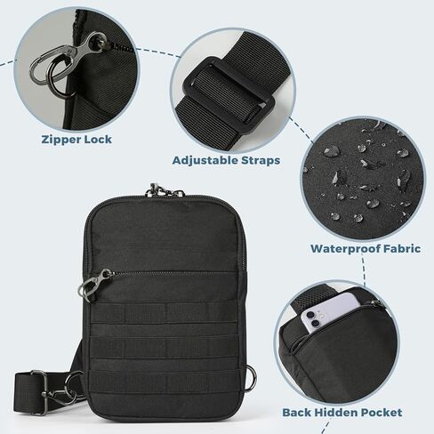 حقيبة كتف تكتيكية صغيرة مضادة للسرقة من برودريم، حقيبة صدر EDC مع نظام مولي وجيب أمان مخفي، حقيبة كتف كروس مقاومة للماء للسفر والتنزه في صالة الألعاب الرياضية (أسود) in Kuwait