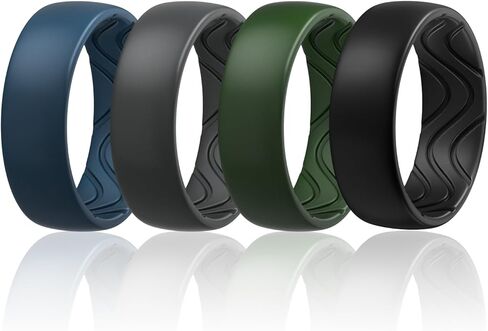 Egnaro Men's Silicone Rings 8mm Wide 2.5mm Thick, Black Elastic Rubber Weeding Bands Breathable Grooves For Gym Workout in Saudi Arabia