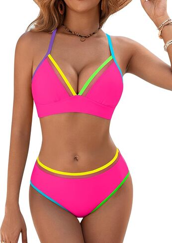 BMJL Sexy Bikini Sets for Women Color Block Two Piece Swimsuit Push Up Triangle Top Cheeky Mid Rise Bottom Bathing Suit in Saudi Arabia