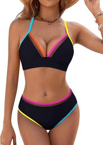 BMJL Sexy Bikini Sets for Women Color Block Two Piece Swimsuit Push Up Triangle Top Cheeky Mid Rise Bottom Bathing Suit in Saudi Arabia