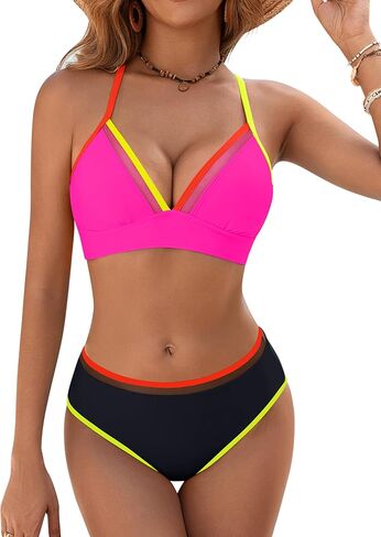 BMJL Sexy Bikini Sets for Women Color Block Two Piece Swimsuit Push Up Triangle Top Cheeky Mid Rise Bottom Bathing Suit in Saudi Arabia