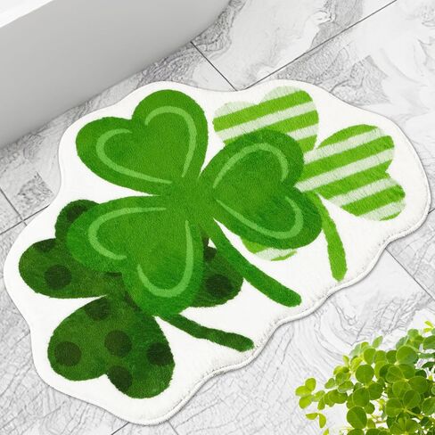 FEBSNOW Happy St. Patrick's Day Green Shamrock Bathroom Rug, Lucky Shamrocks Washable Decorative Doormat, Shamrock Doormat Soft Cashmere Imitation Absorbent Shower Mat with Non Slip for Living Room in Saudi Arabia