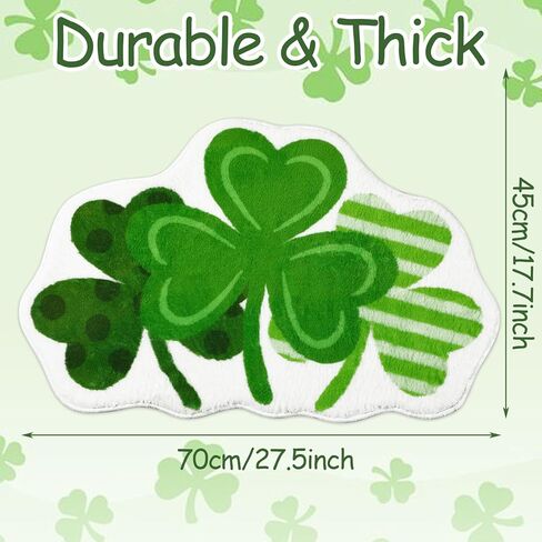 FEBSNOW Happy St. Patrick's Day Green Shamrock Bathroom Rug, Lucky Shamrocks Washable Decorative Doormat, Shamrock Doormat Soft Cashmere Imitation Absorbent Shower Mat with Non Slip for Living Room in Saudi Arabia