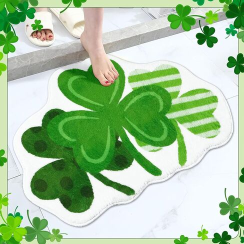 FEBSNOW Happy St. Patrick's Day Green Shamrock Bathroom Rug, Lucky Shamrocks Washable Decorative Doormat, Shamrock Doormat Soft Cashmere Imitation Absorbent Shower Mat with Non Slip for Living Room in Saudi Arabia