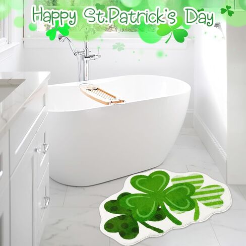 FEBSNOW Happy St. Patrick's Day Green Shamrock Bathroom Rug, Lucky Shamrocks Washable Decorative Doormat, Shamrock Doormat Soft Cashmere Imitation Absorbent Shower Mat with Non Slip for Living Room in Saudi Arabia