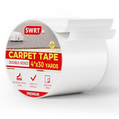 SWRT Carpet Tape Double Sided, 4 in x 30 Yards – Carpet Adhesive for Hardwood Floors, Heavy Duty Anti Slip Rug Grip Tape, Works as Rug Grippers, Residue Free, Wood Safe, Easy Removal for Tile in Saudi Arabia