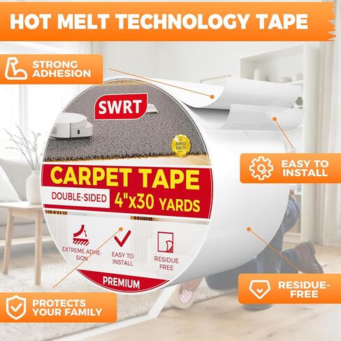 SWRT Carpet Tape Double Sided, 4 in x 30 Yards – Carpet Adhesive for Hardwood Floors, Heavy Duty Anti Slip Rug Grip Tape, Works as Rug Grippers, Residue Free, Wood Safe, Easy Removal for Tile in Saudi Arabia