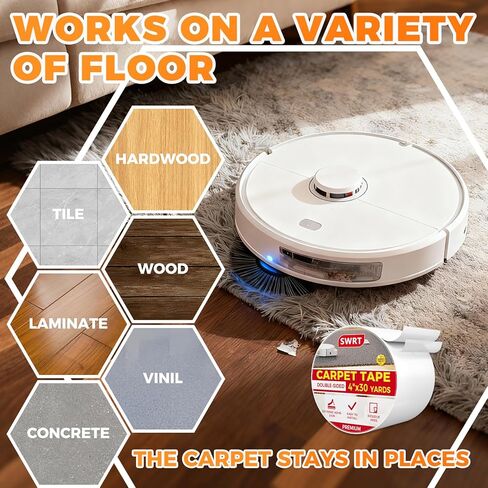 SWRT Carpet Tape Double Sided, 4 in x 30 Yards – Carpet Adhesive for Hardwood Floors, Heavy Duty Anti Slip Rug Grip Tape, Works as Rug Grippers, Residue Free, Wood Safe, Easy Removal for Tile in Saudi Arabia