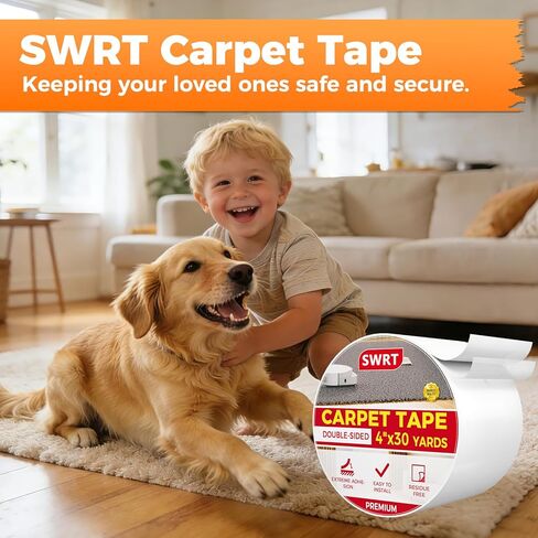 SWRT Carpet Tape Double Sided, 4 in x 30 Yards – Carpet Adhesive for Hardwood Floors, Heavy Duty Anti Slip Rug Grip Tape, Works as Rug Grippers, Residue Free, Wood Safe, Easy Removal for Tile in Saudi Arabia
