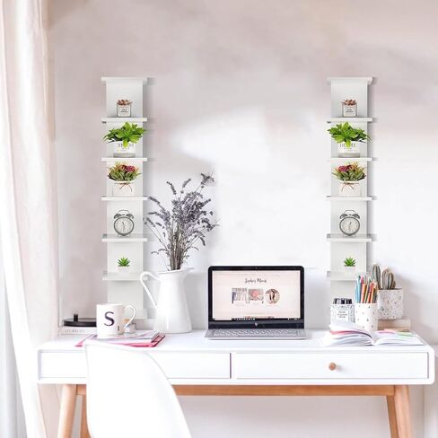 2 Pack 7 Tier Wall Shelf Unit 43" White Lack Wall Shelf Display Floating Shelves for Storage Vertical Column Tower Design Floating Storage Organizer for Bedroom Living Room Home Decor in Saudi Arabia