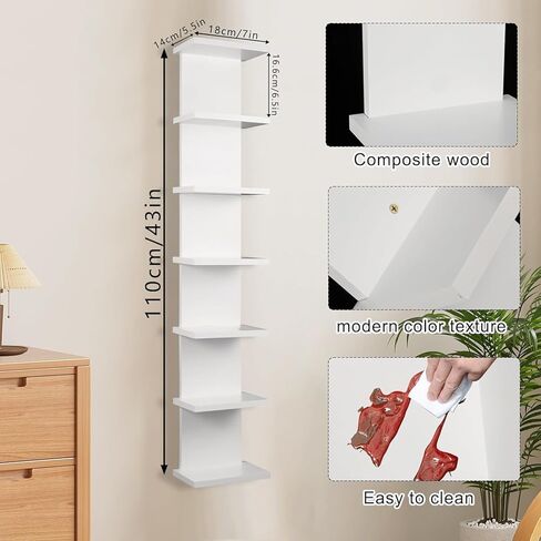 2 Pack 7 Tier Wall Shelf Unit 43" White Lack Wall Shelf Display Floating Shelves for Storage Vertical Column Tower Design Floating Storage Organizer for Bedroom Living Room Home Decor in Saudi Arabia