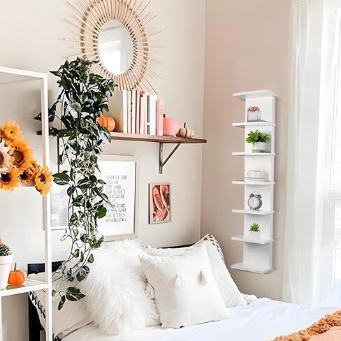 2 Pack 7 Tier Wall Shelf Unit 43" White Lack Wall Shelf Display Floating Shelves for Storage Vertical Column Tower Design Floating Storage Organizer for Bedroom Living Room Home Decor in Saudi Arabia