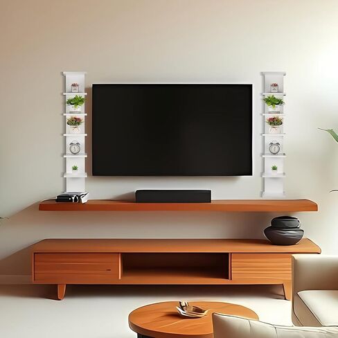 2 Pack 7 Tier Wall Shelf Unit 43" White Lack Wall Shelf Display Floating Shelves for Storage Vertical Column Tower Design Floating Storage Organizer for Bedroom Living Room Home Decor in Saudi Arabia