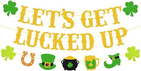لافتة Let's Get Lucky Up ديكورات عيد القديس باتريك - إكليل من نبات النفل المزخرف مسبقًا وقابل للتعديل بطابع اليوم الأيرلندي لمستلزمات حفلات عيد القديس باتريك in Kuwait