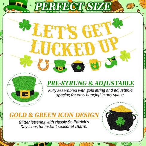 لافتة Let's Get Lucky Up ديكورات عيد القديس باتريك - إكليل من نبات النفل المزخرف مسبقًا وقابل للتعديل بطابع اليوم الأيرلندي لمستلزمات حفلات عيد القديس باتريك in Kuwait
