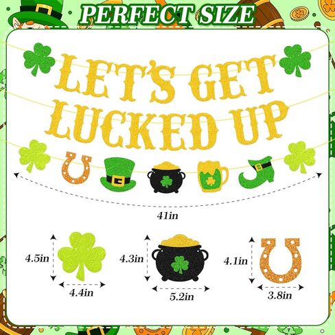 لافتة Let's Get Lucky Up ديكورات عيد القديس باتريك - إكليل من نبات النفل المزخرف مسبقًا وقابل للتعديل بطابع اليوم الأيرلندي لمستلزمات حفلات عيد القديس باتريك in Kuwait