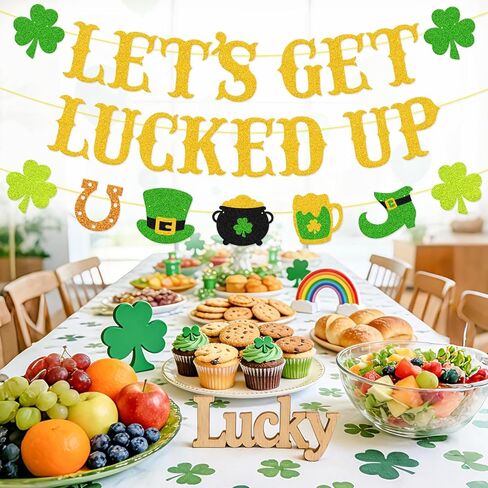 لافتة Let's Get Lucky Up ديكورات عيد القديس باتريك - إكليل من نبات النفل المزخرف مسبقًا وقابل للتعديل بطابع اليوم الأيرلندي لمستلزمات حفلات عيد القديس باتريك in Kuwait